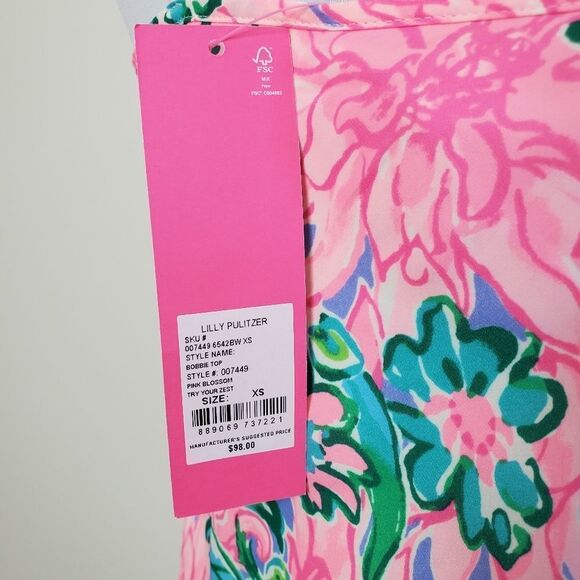 NWT Lilly Pulitzer Bobbie Top In Pink Blossom Try Your Zest | XS - Picture 6 of 10